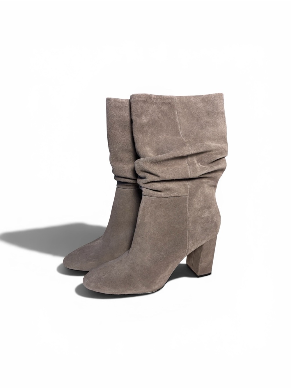 Banana Republic Taupe Suede Slouch Block Heel Boots Size 8